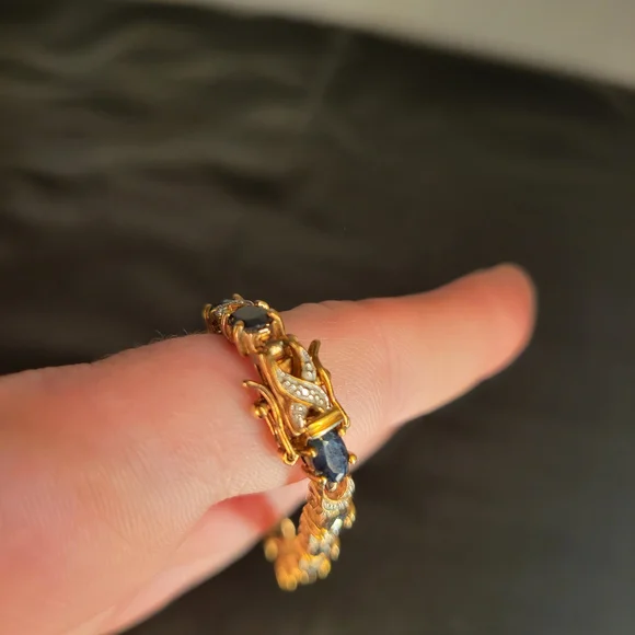 Sold...Vintage Sterling Silver Tennis Bracelet Diamond & Sapphire X's & O's 7 in - Picture 4 of 15